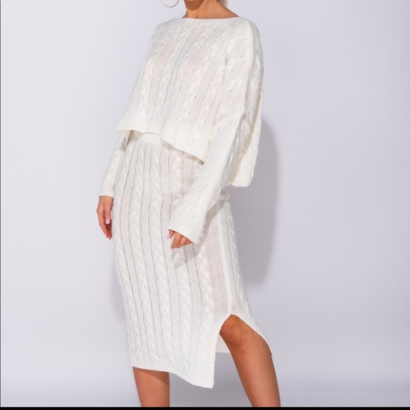 Zella Cream Cable Knit Top and Skirt Set - Picture 2 of 8